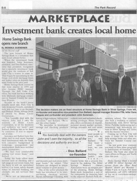 2003- Home Savings story article