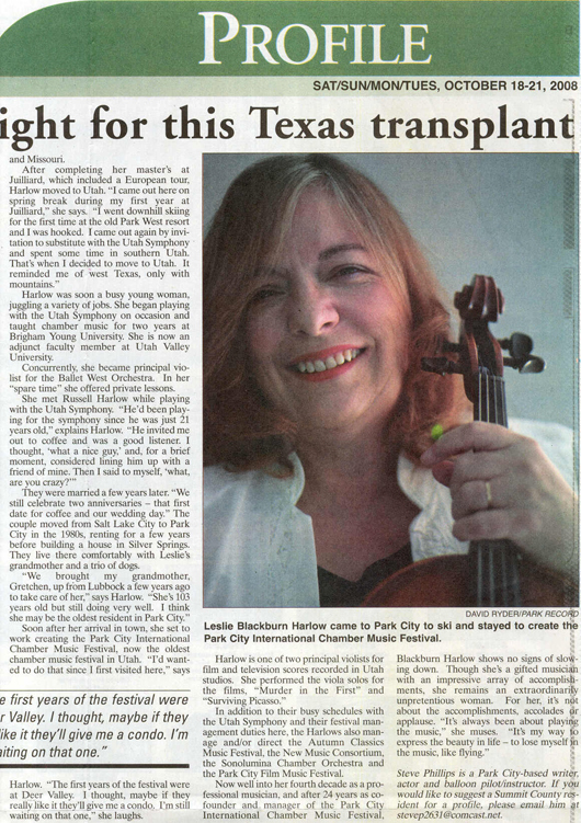 2008 - October 18 Leslie Harlow - Music birthright - right side of article