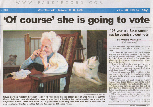 ‘Of course’ she is going to vote - Gretchen Tally 103 yrs old