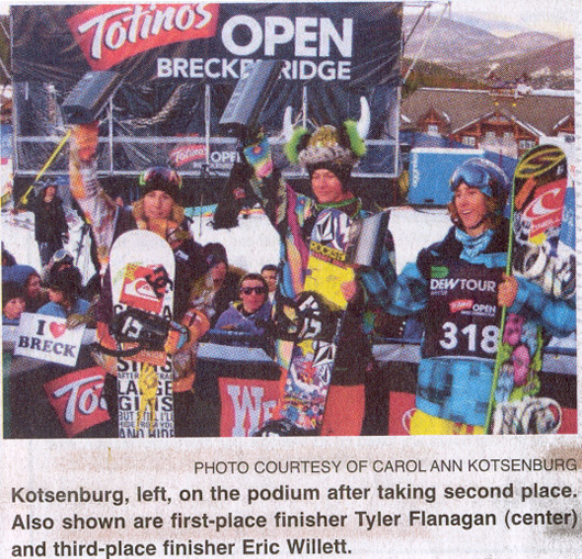 2009 Dec 26 PR - Sage Kotsenburg takes second place in Winter Dew Snowboarding Tour in Breckenridge, CO.