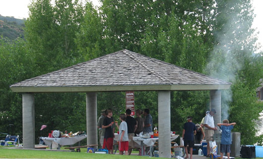 Trees are a backdrop for the pavilion