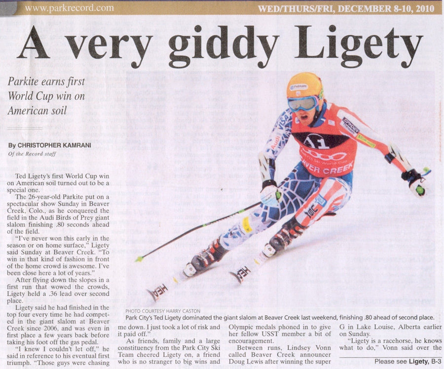 2010- Dec 8 - A very giddy Ligety wins World Cup in Beaver Creek, Colorado