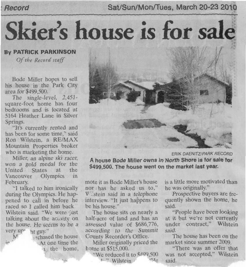 2010 March - Bode Miller home in NorthShore for sale