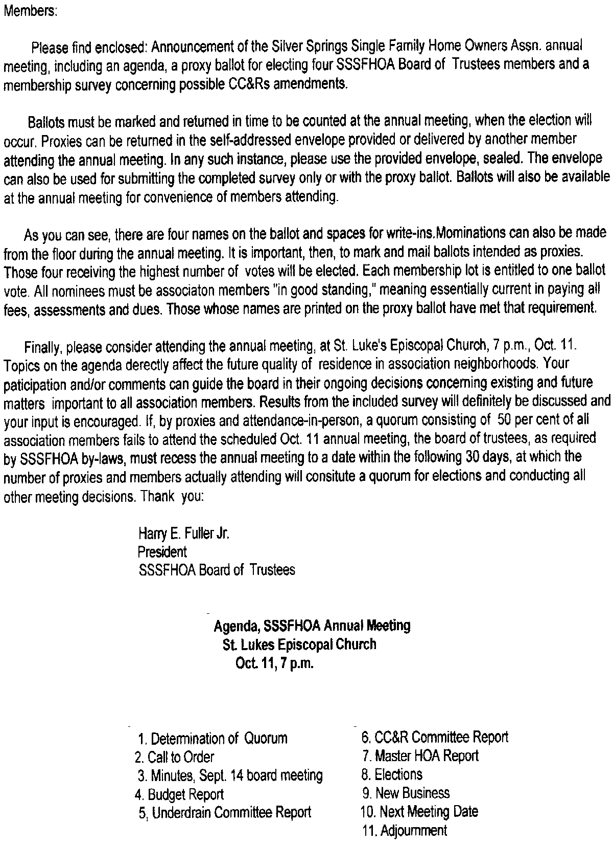2011 Sept Harry Fuller letter to property owners