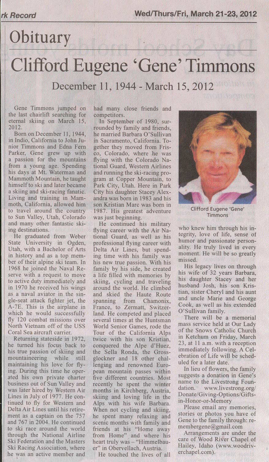 1944 to 2012 Gene Timmons Obituary