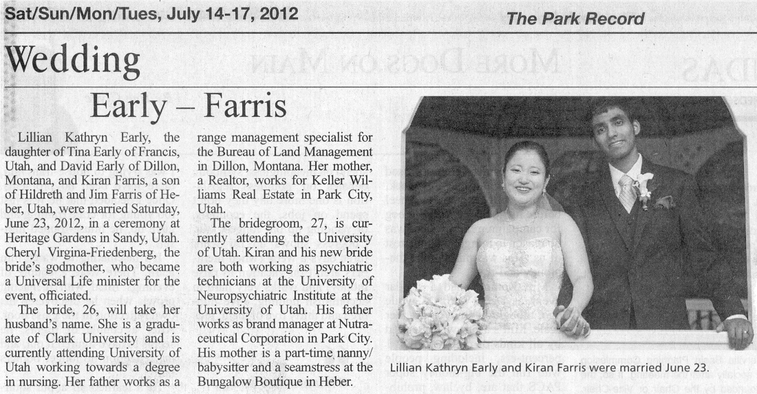 2012-06-23 Lillian Early married Kiran Farris