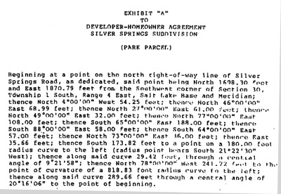 Developer-Homeowner Agreement Silver Springs Subdivision 10/25/1989