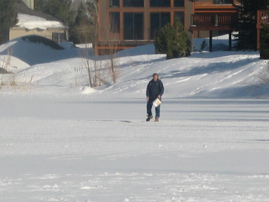 Icewalking on Duck Lake to feed the birds