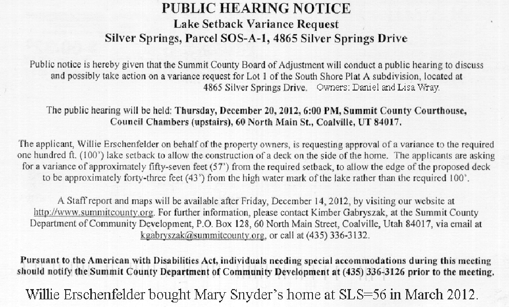 2012-Dec- SOS-A-1-Wray-Lake Setback Variance Hearing