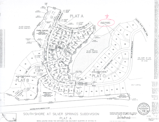 South Shore - 1991 plat showing Enjoyment Easement around small lake